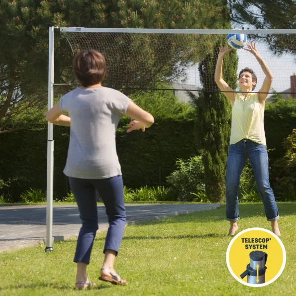 Poteaux volley-ball télescopiques pour jardin Gard&Rock, stabilité et jeu en aire de loisirs
