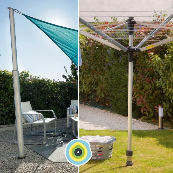 Ancrage poteaux voile d'ombrage et étendoir à linge Gard&Rock