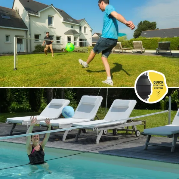 Utilisation facile du kit multisports Gard&Rock : vissage, transport, clipsage et réglage télescopique