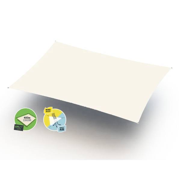 VOILE D'OMBRAGE (Forme & Taille: Rectangle 4*3m, Couleur: Ivoire)